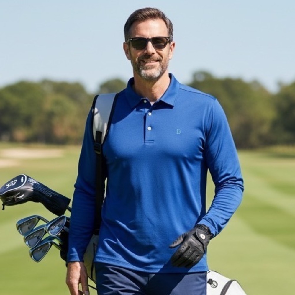 B Draddy Sport Mens XL Blue Long Sleeve Performance Golf Polo Shirt BD-CC-01
